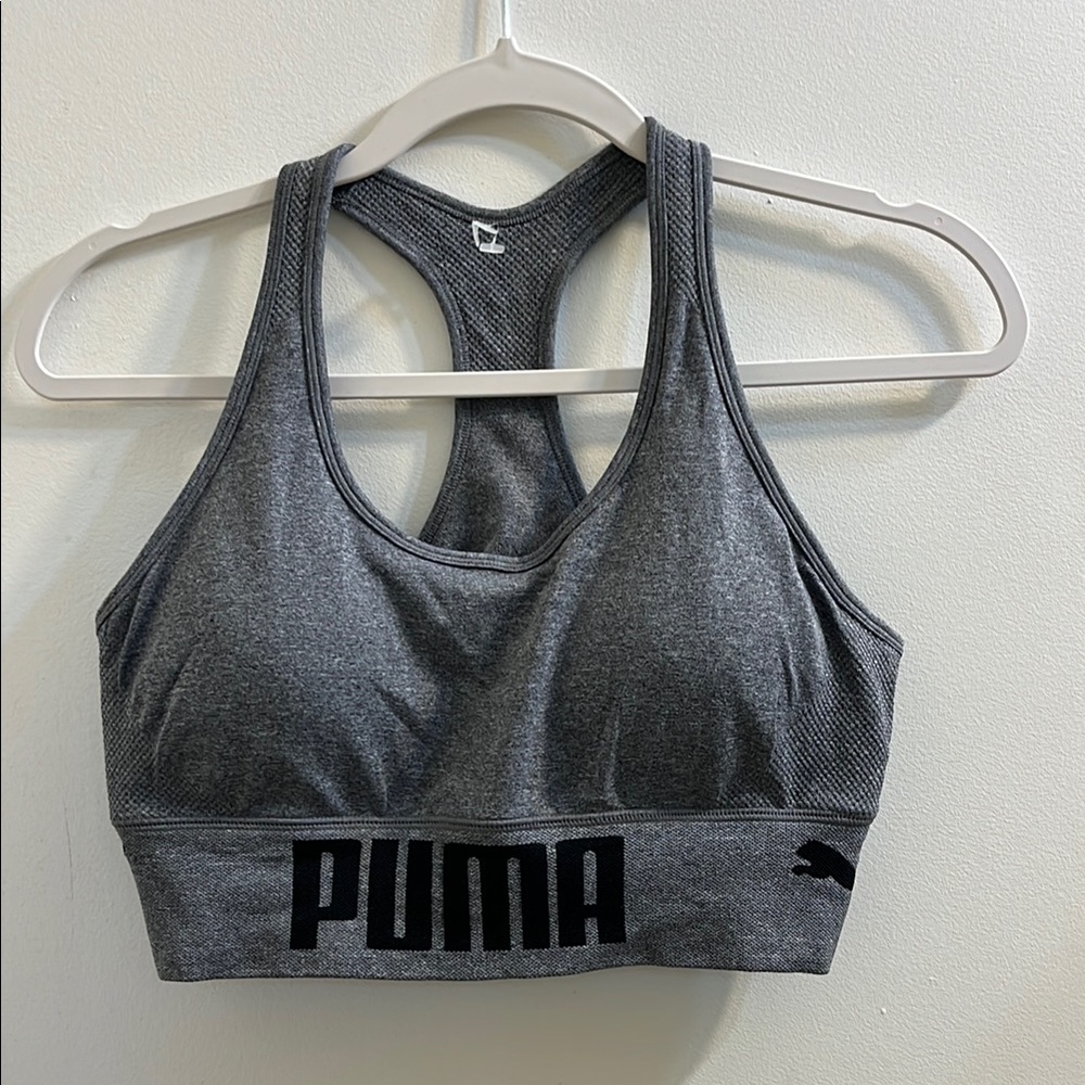 Puma Gray Sports Bra Medium Support Moisture-Wicking